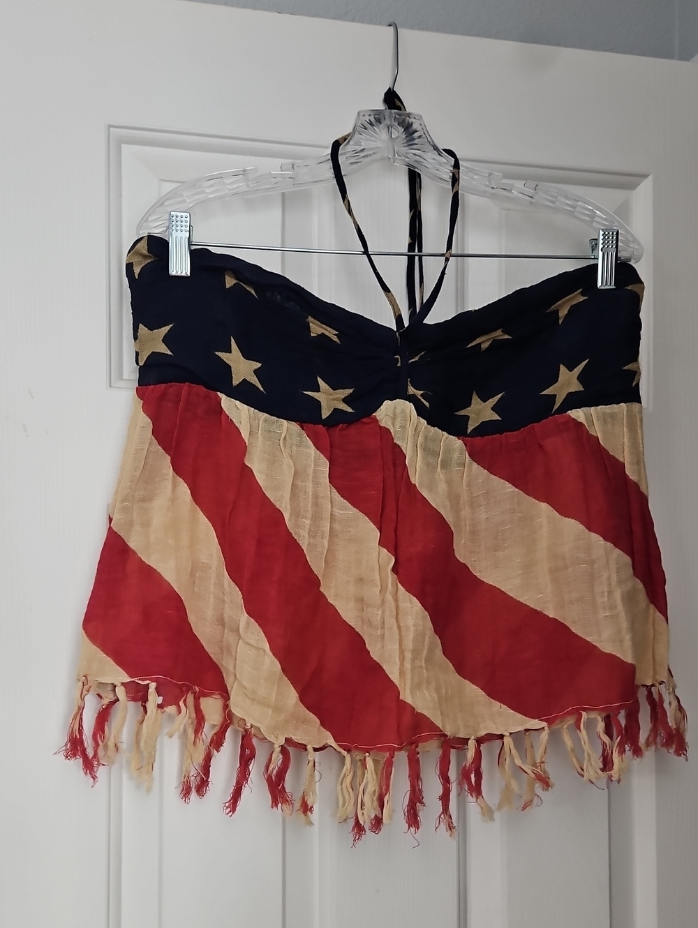Ralph Lauren Denim & Supply Stars & Stripes Blue/Red Gauze Fringe Halter Top NWt